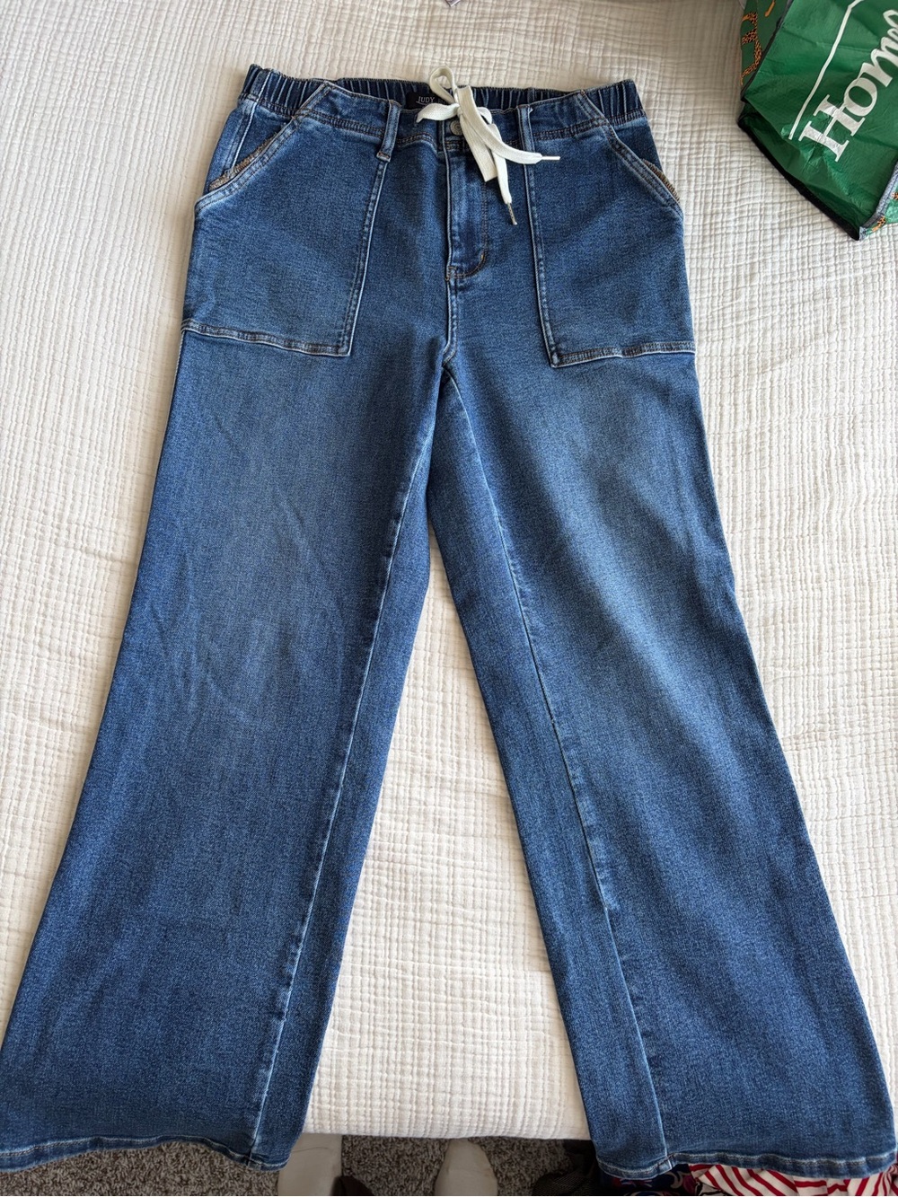 Judy Blue Medium Blue Wide-Leg Drawstring Jeans